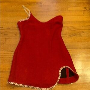 Red Asymmetrical Dress with Chain Detail